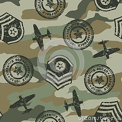 Military badges in a seamless pattern Vector Illustration