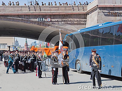 A military band is back with a rehearsal of the Victory Parade Editorial Stock Photo