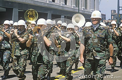 Military Band Marching in the United States Army Parade, Chicago, Illinois Editorial Stock Photo