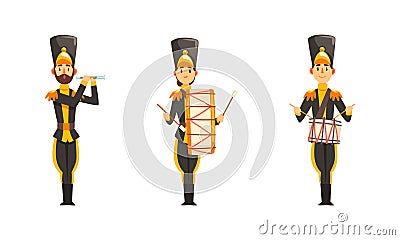 Military Band Member in Parade Uniform Playing Musical Instrument Vector Set Vector Illustration