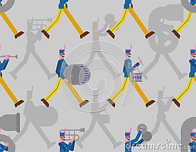 Military band pattern seamless. Soldiers with musical instruments. enlisted man and drum and trombone Vector Illustration