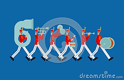 Military band. Soldiers with musical instruments. enlisted man and drum Vector Illustration