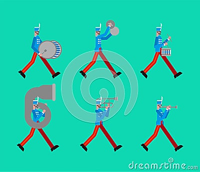 Military band. Soldiers with musical instruments. enlisted man and drum Vector Illustration