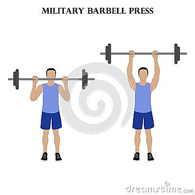 Military barbell press exercise strength workout vector illustration Vector Illustration