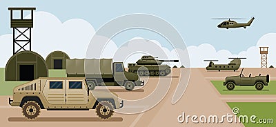 Military Base Camp, Side View Vector Illustration