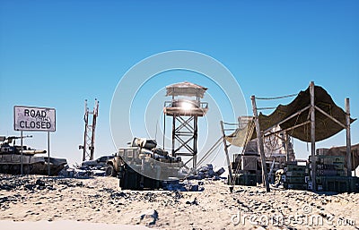 Military base, headquarters in east desert. Terrorism concept. 3d rendering. Stock Photo