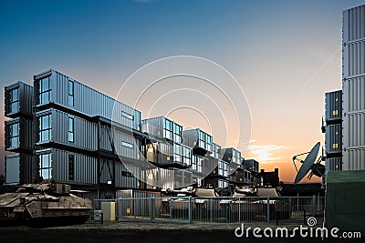 Military base with military equipment Stock Photo
