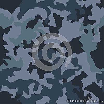 Military blue camouflage, war repeats texture, seamless vector background. Camo pattern for army clothing. Vector Vector Illustration