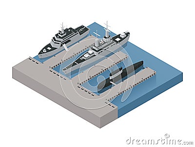 Military Boats Isometric Composition Vector Illustration