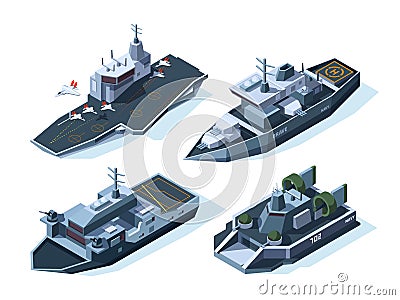 Military boats isometric. Vector american navy Vector Illustration