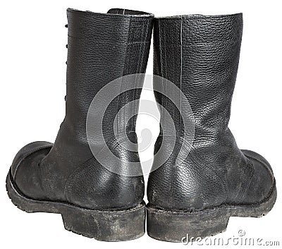 Military Boot, Rear Back side of Army Black Shoes on white Stock Photo