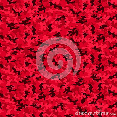 Military camo seamless pattern. Camouflage backdrop in red. Vector Illustration