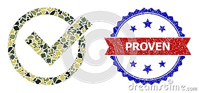 Military Camouflage Accept Icon Mosaic and Unclean Bicolor Proven Stamp Seal Vector Illustration