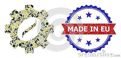 Military Camouflage Coffee Industry Icon Collage and Unclean Bicolor Made in Eu Seal Vector Illustration