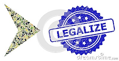 Grunge Legalize Stamp Seal and Military Camouflage Collage of Right Direction Vector Illustration