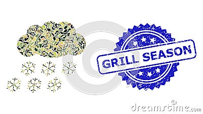 Grunge Grill Season Stamp and Military Camouflage Composition of Snow Cloud Vector Illustration