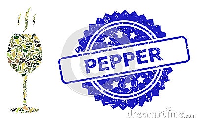 Grunge Pepper Seal and Military Camouflage Composition of Wine Flavour Vector Illustration