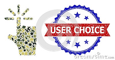 Military Camouflage Finger Click Icon Mosaic and Unclean Bicolor User Choice Stamp Vector Illustration