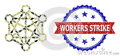 Military Camouflage Network Relations Icon Collage and Grunge Bicolor Workers Strike Stamp Vector Illustration