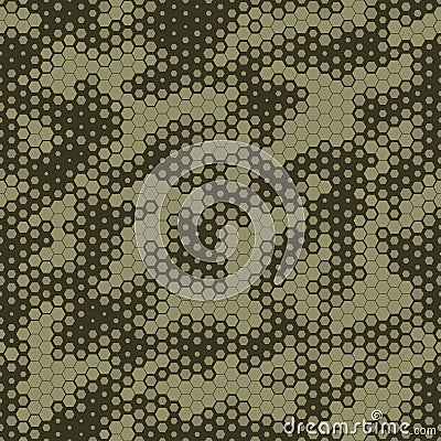 Military Camouflage Seamless pattern, Hexagonal grid background. Vector Illustration