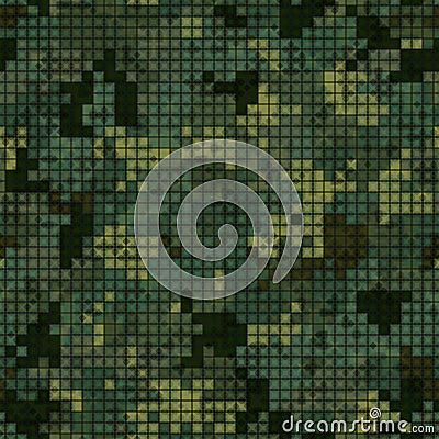 Military camouflage seamless pattern. Swamps woodland digital pixel style. Vector Illustration