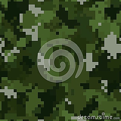 Military camouflage seamless pattern. Woodland digital pixel style. Vector Illustration