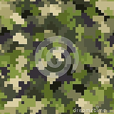 Military camouflage seamless pattern. Woodland digital pixel style. Vector Illustration