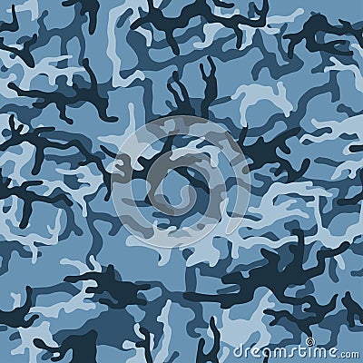 Military camouflage, texture repeats seamless. Camo Pattern for Army Clothing. Blue, grey color, fabric hunting. Vector Illustration