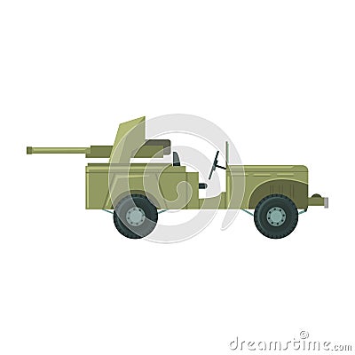 Military car with an artillery cannon. Military combat vehicle vector Illustration Vector Illustration