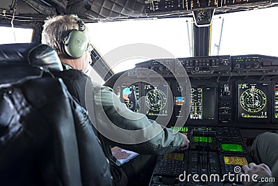 Military carrier airplane cockpit and pilots Editorial Stock Photo