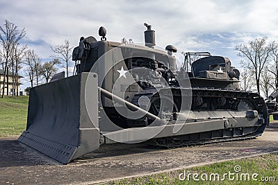 FORT LEONARD WOOD, MO-APRIL 29, 2018: Military Caterpillar D7 Crawler Tractor Editorial Stock Photo