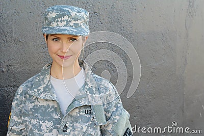 Military Caucasian Army Woman with Copy Space Stock Photo