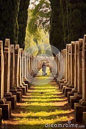 military cemetery with rows of headstones Stock Photo