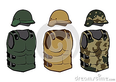 Military clothing protection vests camouflage body Vector Illustration