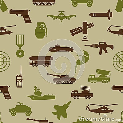 Military colors icons theme seamless pattern eps10 Vector Illustration