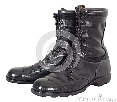 Military Combat Tactical Black Army Boots Isolated Stock Photo