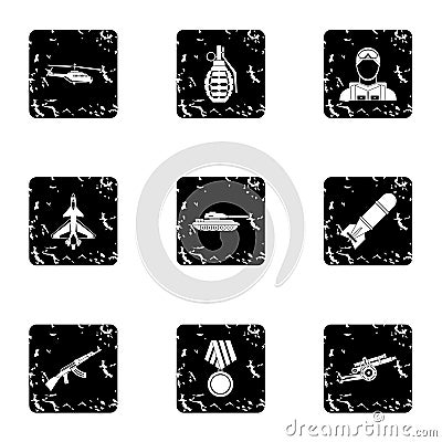 Military defense icons set, grunge style Vector Illustration