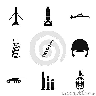 Military defense icons set, simple style Vector Illustration