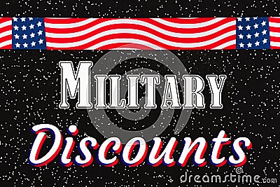 Military Discounts type message with USA stars and stripes ribbon Stock Photo