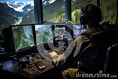 military drone operations are controlled from a computer generative ai Stock Photo