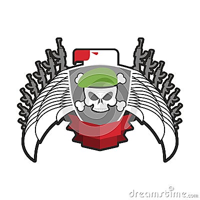 Military emblem. Army logo. Soldiers badge. Skull in beret. Wing Vector Illustration