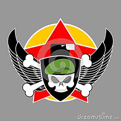 Military emblem. Army logo. Soldiers badge. Skull in beret. Wing Vector Illustration