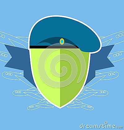 Military emblem . Shield with the aircraft. Blue beret Vector Illustration