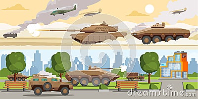 Military Equipment Horizontal Banners Vector Illustration