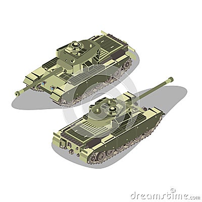 Military equipment illustration object. Flat 3d isometric high quality heavy tank object Vector Illustration