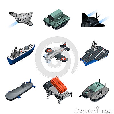 Military Equipment Isometric Set Vector Illustration