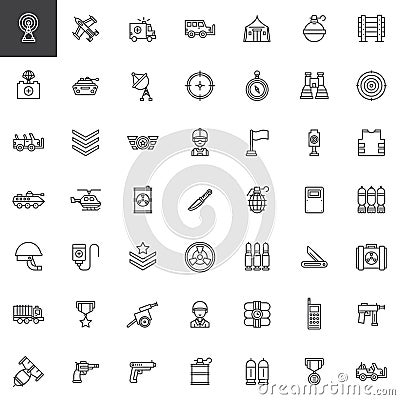 Military equipment line icons set Vector Illustration