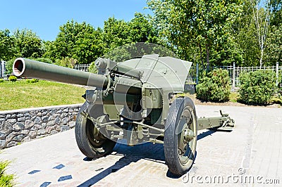 Military equipment. The old cannon. Monument Stock Photo