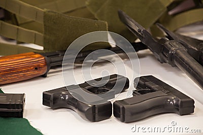 Military equipment, pistols and rifles Stock Photo