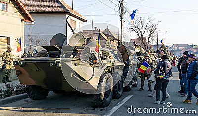 Alba Iulia, Romania - 01.12.2018: Military equipment taking part in the parade Editorial Stock Photo